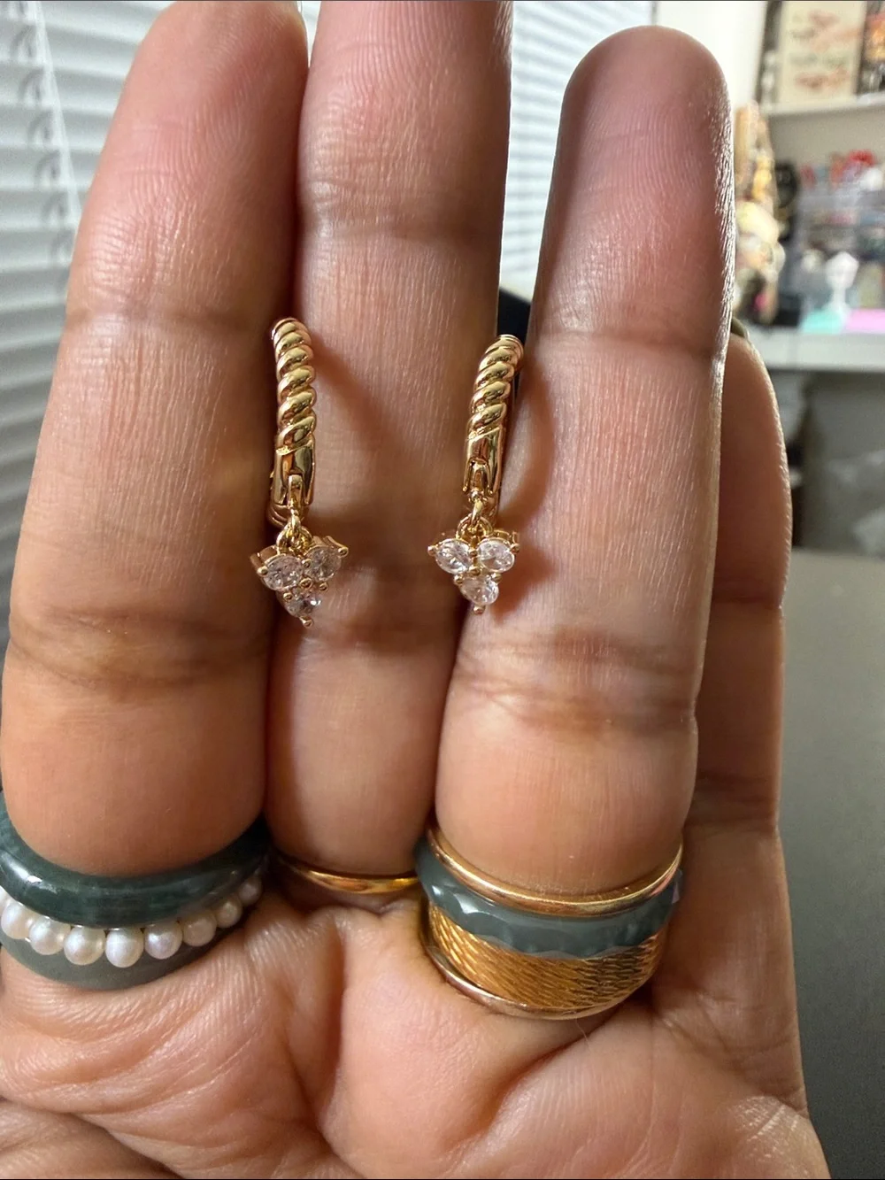 Gold Rope Hoop Earrings with Clear Crystal Drops